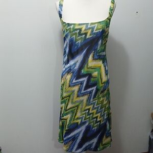 Signature by Sangria Blue and Green Zigzag Midi Dress